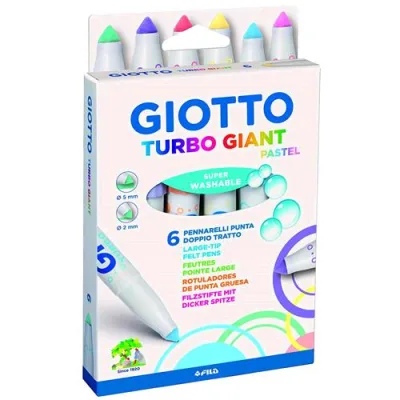 Giotto Turbo Giant Pastel Pennarelli Lavabili Atossici Punta Maxi Colori Assortiti Conf. 6 Pz.