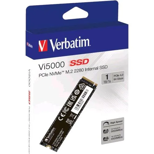 Verbatim VI5000 SSD 1.000GB M.2 NVMe PCI Express 4.0 3D Nand Lettura 5000 MB/S Scrittura 4500 MB/S