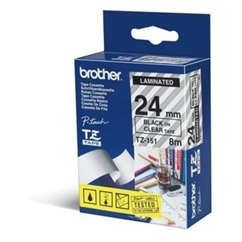 Brother TZE151 Nastro 24mm Trasparente Stampa Nero