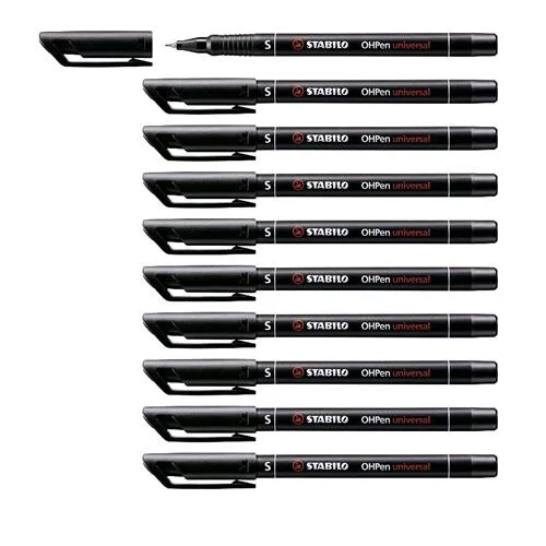 Stabilo Ohpen Superfine Penna Ricaricabile Punta in Fibra 0.4 mm Colore Nero Conf. 10 Pz.