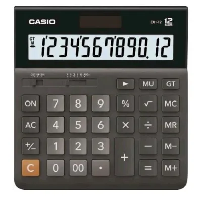 Casio DH-12BK Calcolatrice da Tavolo 12 Cifre Alimentazione Solare/Batteria Nero