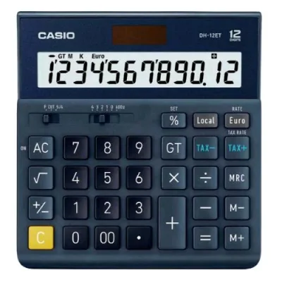 Casio DH-12ET Calcolatrice da Tavolo 12 Cifre Alimentazione Combinata Nero