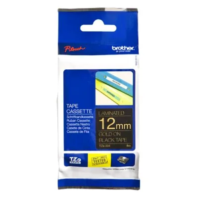 Brother TZE334 Nastro per Stampanti Trasferimento Termico 12MMX8MT Colore Nero Stampa Oro
