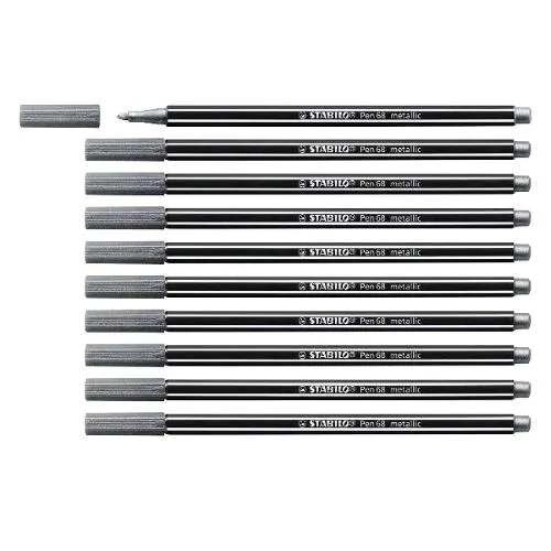 Stabilo Pen 68 Metallic Pennarello Punta Media Argento Metallizzato Conf 10 Pz.