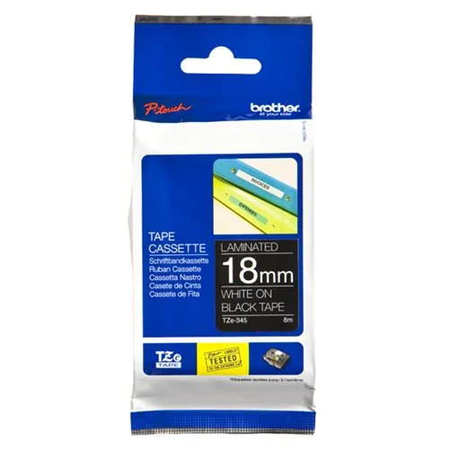 Brother TZE345 Nastro per Etichettatrice 18mm Colore Nero Stampa Bianco
