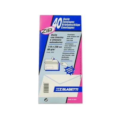 Blasetti Buste di Carta con Finestra e Strip 110X230 mm 90 g Col. Bianco Conf 40 Pz.