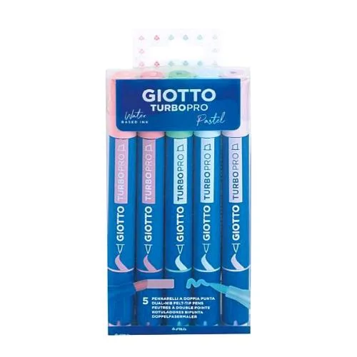 Giotto Turbo Pro Pennarelli a Doppia Punta Colori Assortiti Pastello Conf 5 Pz.
