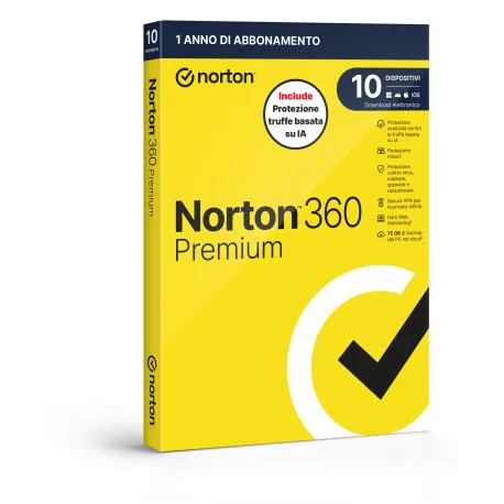 Norton 360 Premium 2026 Antitruffa 10 Dispositivi 75GB Backup 12 Mesi Box