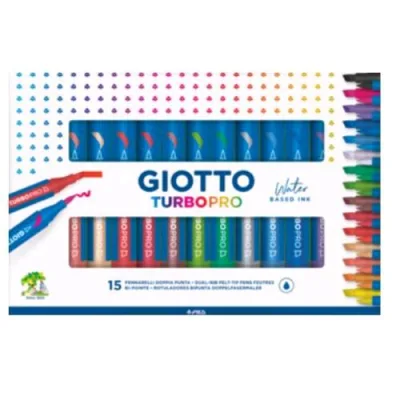 Giotto Turbo Pro Pennarello Acquerellabile Doppia Punta a Pennello e Scalpello Colori Assortiti Conf 15 Pz.