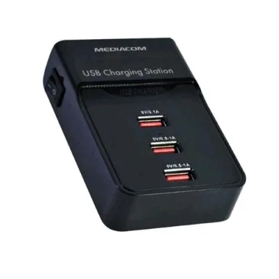 Mediacom M-USBPS3SB Caricabatterie 3 Connettori USB Totale 3A Presa Italiana Colore Nero