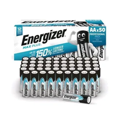 Energizer Max Plus Batterie Alkalina AA Stilo Mega Pack Conf 50 Pz.