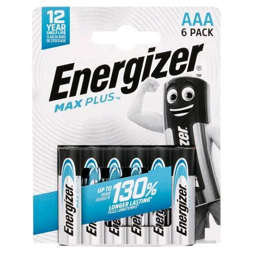 Energizer Max Plus Batterie Alkaline Mini Stilo AAA 1.5 V Conf 6 Pz.