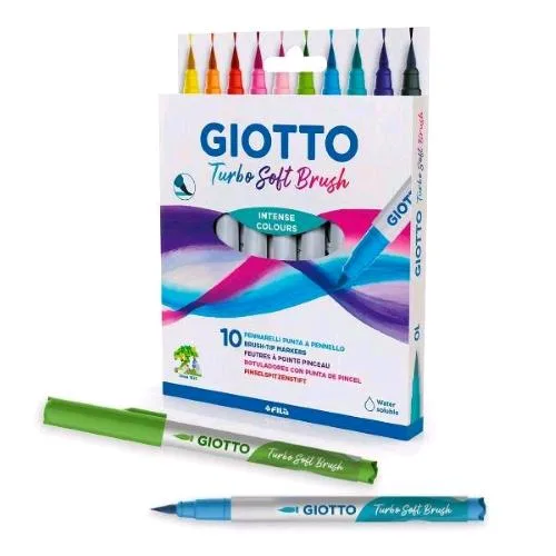 Giotto Turbo Soft Brush Pennarello Punta a Pennello Colori Assortiti Conf 10 Pz.