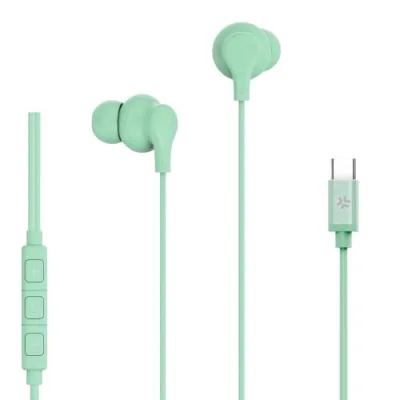 Celly Wired Earphone Cuffie con Microfono USB-C con Filo Controllo Chiamate e Volume/Musica Verde Pastello