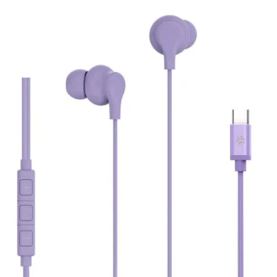 Celly Wired Earphone Cuffie con Microfono USB-C con Filo Controllo Chiamate e Volume/Musica Viola Pastello