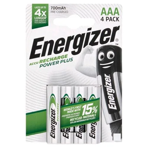 Energizer Power Plus Batteria Ricaricabile Ni-MH Mini Stilo AAA 750mAh Conf 4 Pz.