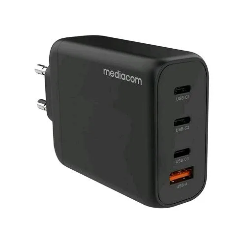 Mediacom MD-A220 Charger 100 W PD Gan Caricabatterie da Rete PD 1 USB-A + 3 USB-C Nero