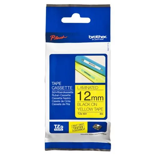 Brother TZE631 Nastro per Etichettatrice 12mm Colore Giallo Stampa Nero