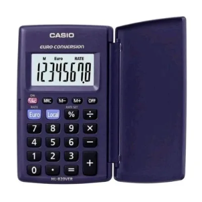Casio HL-820VER Calcolatrice Tascabile Display Extra Large Ad 8 Cifre con Coperchio Doppia Alimentazione Batteria/Solare Blu