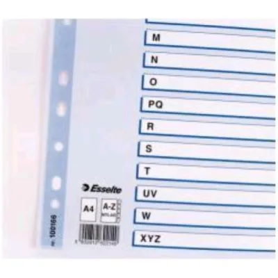Esselte Intercalare Rubriche Alfabetiche a-Z in Cartoncino 225X297 mm 21 Tasti Colori Assortiti Conf 10 Pz.