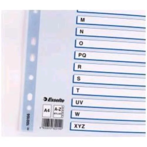 Esselte Intercalare Rubriche Alfabetiche a-Z in Cartoncino 225X297 mm 21 Tasti Colori Assortiti Conf 10 Pz.