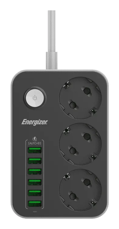 PRESA MULTIPLA ENERGIZER 3 SCHUKO + 6 USB A CON INTERRUTTORE