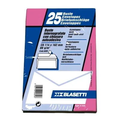 Blasetti Buste di Carta Senza Finestra con Strip 114X162 mm 80 g Col. Bianco Conf 25 Pz.
