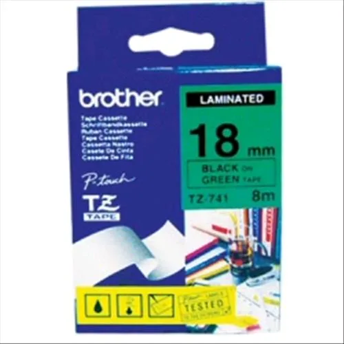 Brother TZE741 Nastro per Stampante a Trasferimento Termico 18MMX8MT Colore Verde Stampa Nero
