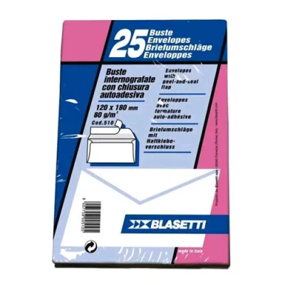 Blasetti Buste di Carta Senza Finestra con Strip 120X180 mm 80 g Col. Bianco Conf 25 Pz.