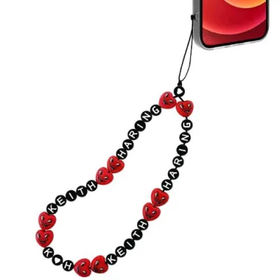 Celly Wrist Chain Keith Haring Cinturino da Polso con Cordino per Smartphone Universale Nero Rosso