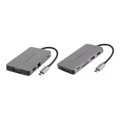 Mediacom MD-C318 Docking Station Power Delivery 100 W 2 x USB-A 3.0 - 1 x USB-C 100 W - 2 x HDMI - 1 x RJ-45 Gigabit Ethenet - 1 x VGA - 1 SD Memory - 1 x Micro SD