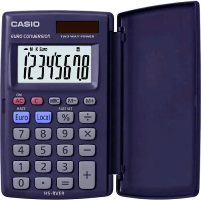 Casio HS-8VER Calcolatrice Tascabile Compatta Calcolo Percentuale con Coperchio Protettivo Blu