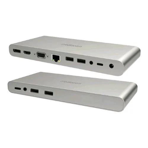 Mediacom MD-C321 Docking Station Power Delivery 100W 4 x USB-A 3.0 - 1 x USB 100 W - 1 x HDMI - 1 x RJ-45 Gigabit Ethernet - 1 x Displayport - 1 x VGA 15 Pin - 1 x Jack 3.5mm Cuffie/Microfono