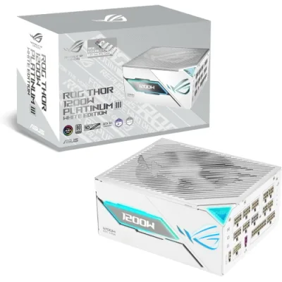 ASUS Rog Thor 1200P III Gaming White Edition Alimentatore 1.200 W Modulare 80+ Platinum Lambda a++ Gan Mosfet ATX 3.1 Bianco