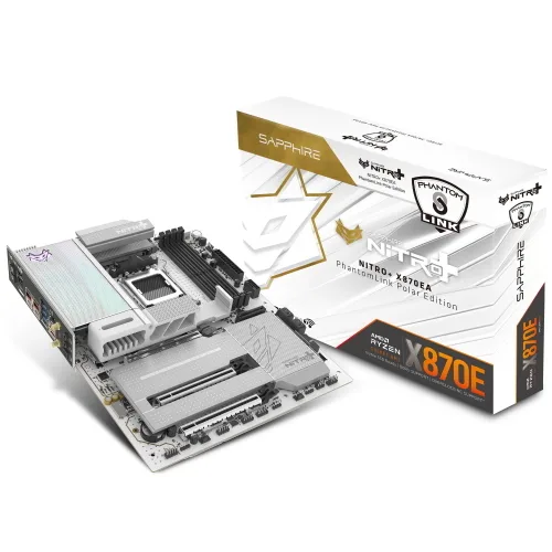 Sapphire Nitro+ X870EA Phantomlink Polar Edition AMD X870E DDR5 Wi-Fi 7 5G LAN Socket AM5 ATX