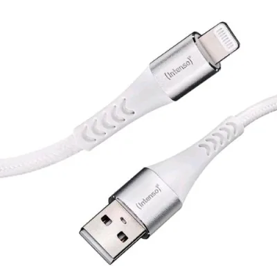 Intenso Cavo Intrecciato Dati-Ricarica da USB-A a Lightning 12 W 1.5 m Connettori in Alluminio Silver Bianco