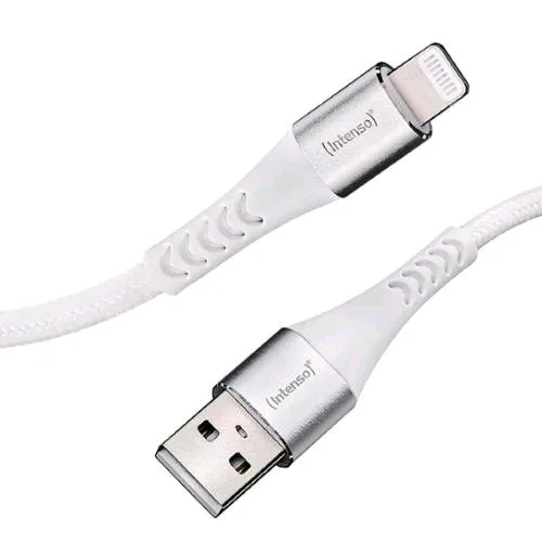 Intenso Cavo Intrecciato Dati-Ricarica da USB-A a Lightning 12 W 1.5 m Connettori in Alluminio Silver Bianco
