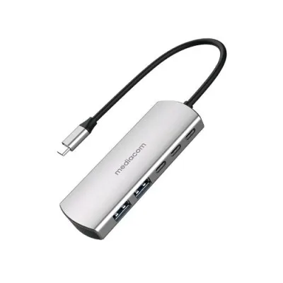 Mediacom MD-C324 Hub Type-C 2XUSB-C 2XUSB-A 3.0 1XUSB-C 100W Alluminio