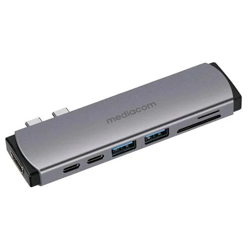 Mediacom MD-M201 Docking Station 2 x USB-A 3.1 - 1 x USB-C con Alimentazione - 1 x HDMI 19 Pin 3840 x 2160 30Hz - 1 x SDXC Memory Card - 1 x Microsd in Alluminio