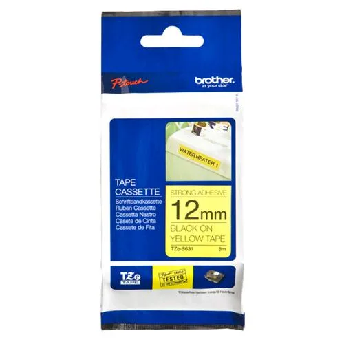 Brother TZES631 Nastro Laminato 12mm x 8m Adesivo Colore Giallo Stampa Nero