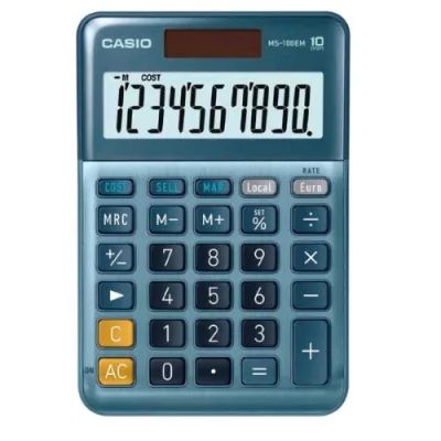 Casio MS-100EM Calcolatrice da Tavolo 10 Cifre Doppia Alimentazione Solare Batteria Blu