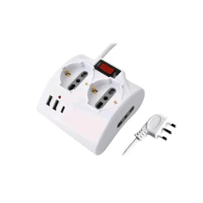 Mediacom MD-PM100 Multipresa Presa Tavolo 3 Posti con Interruttore 2 Bpasso/Schuko + 1 Italiana Bipasso + 3 USB 2 x USB-A 1 x USB-C con Protezione Termica Bianca