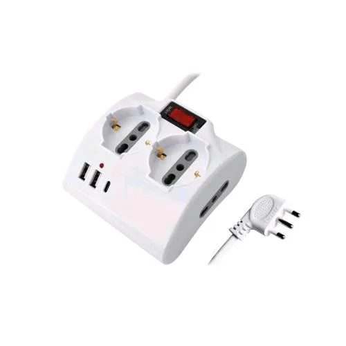 Mediacom MD-PM100 Multipresa Presa Tavolo 3 Posti con Interruttore 2 Bpasso/Schuko + 1 Italiana Bipasso + 3 USB 2 x USB-A 1 x USB-C con Protezione Termica Bianca