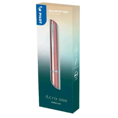 Pilot Acro 1000 Penna a Sfera a Scatto Tratto 1 mm Fusto Rosa Inchiostro Nero Confezione Regalo