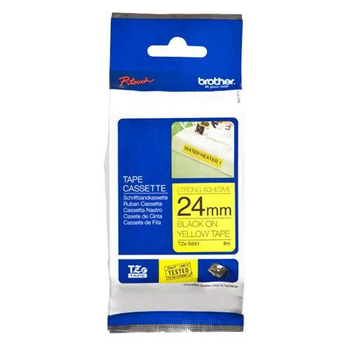 Brother TZES651 Nastro Laminato 24mm x 8m Adesivo Colore Giallo Stampa Nero