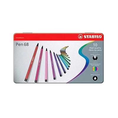 Stabilo Pen 68 Penna per Grafica Tratto 1 mm Colori Assortiti Astuccio in Metallo Conf. 10 Pz.