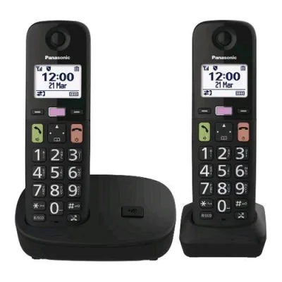 Panasonic KX-TGU112EXB Duo Telefono Cordless DECT Senior Tasti Grandi Vivavoce + 1 Aggiuntivo Nero