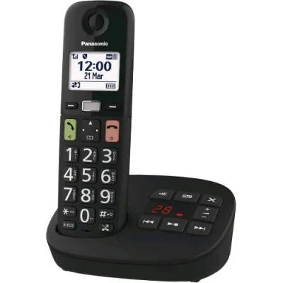Panasonic KX-TGU130EXB Telefono Cordless DECT con Segreteria Tasti Grandi Display LCD 2.1 Torcia Compatibile con Apparecchi Acustici Nero