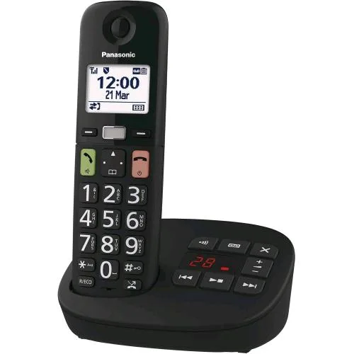 Panasonic KX-TGU130EXB Telefono Cordless DECT con Segreteria Tasti Grandi Display LCD 2.1 Torcia Compatibile con Apparecchi Acustici Nero