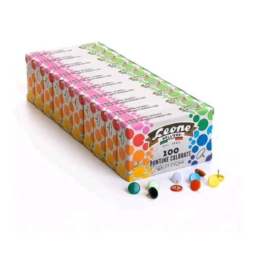 Leone Dell'Era Puntine in Metallo e Plastica Colori Assortiti Conf 10 x 100 Pz.